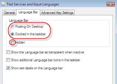 language bar windows 7