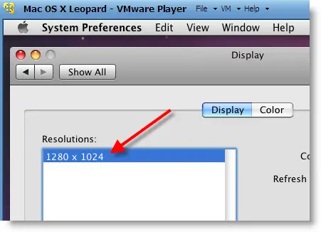 Increase Mac OS X Snow Leopard Virtual Machine Screen Resolution