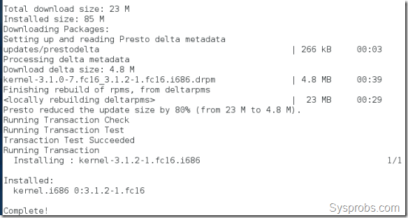 installed kernel version after 1st yum update