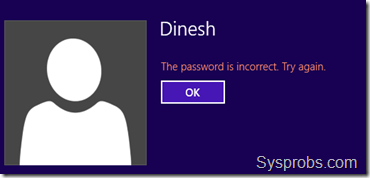 windows 8 error by wrong password