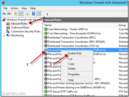 enabe icmp echo request in windows 2012 R2