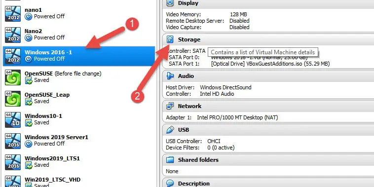 Open Storage Settings Of VM