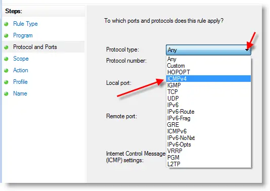 ICMP Packet type in policy