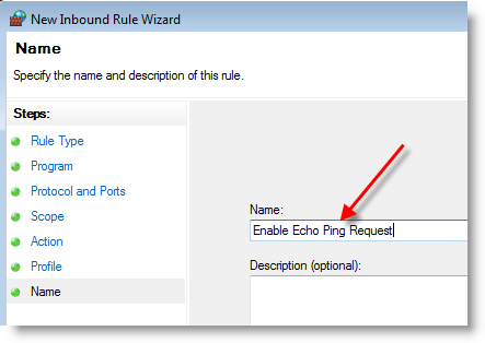 Enable ping in Windows firewall