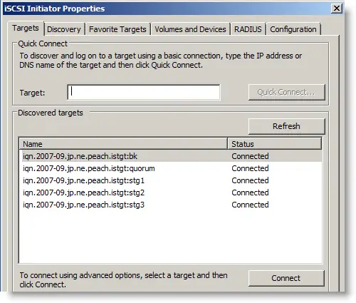 Quick connect iscsi disks