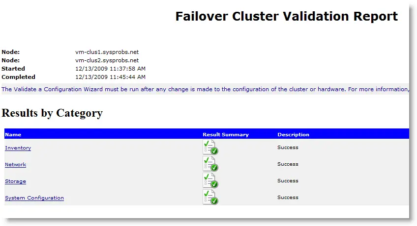 Final cluster validation report