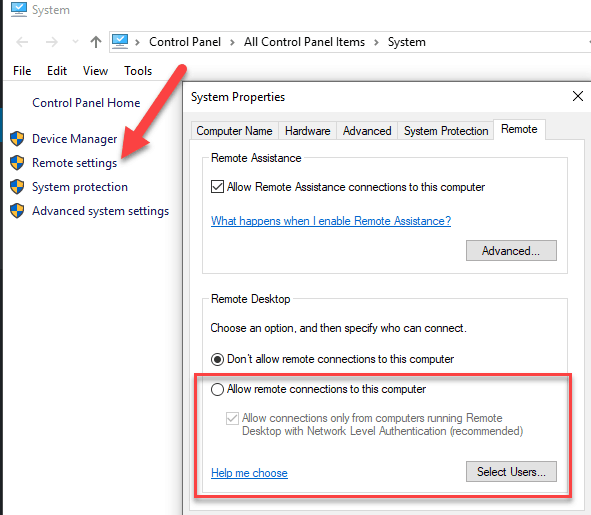 Windows 10 RDP Settings