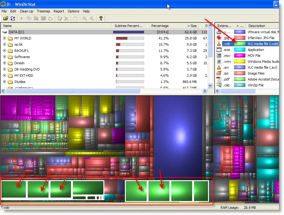 find largest file folder disk