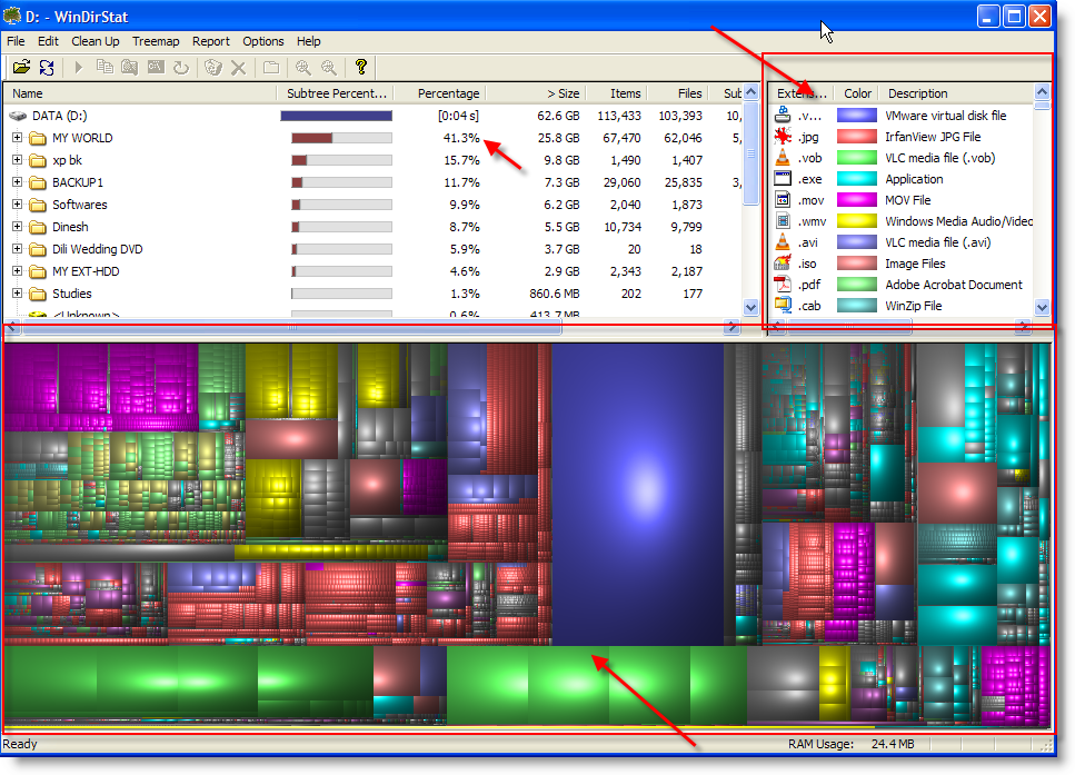 find largest file folder disk