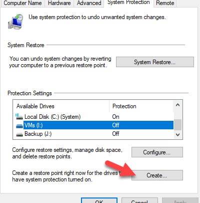 Create Restore Point Manually