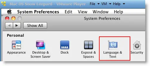 Language settings of Snow Leopard on VMware Player