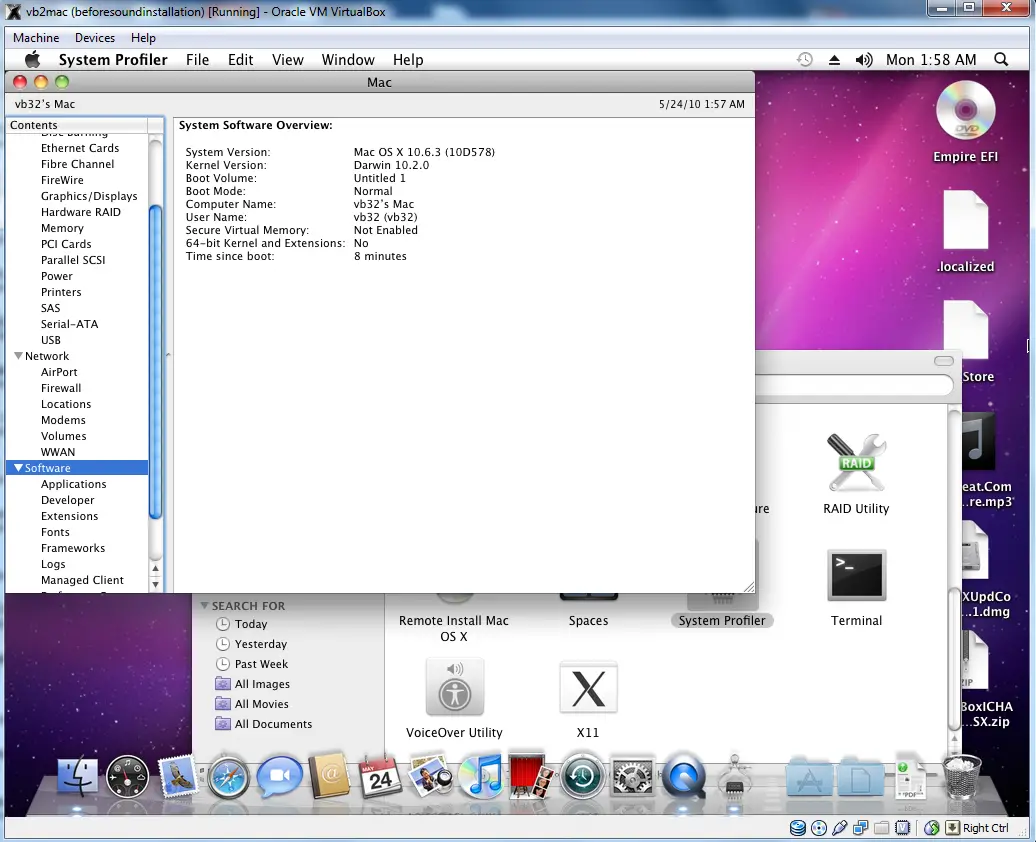 Working Mac 10.6 on VirtualBox - Windows 10 PC