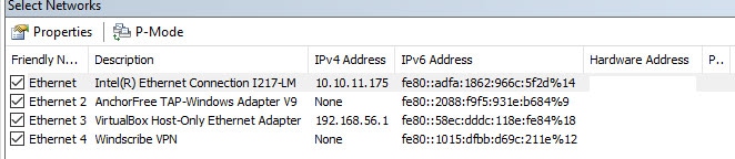 Detected Network Cards