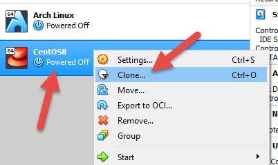 Clone VM in VirtualBox