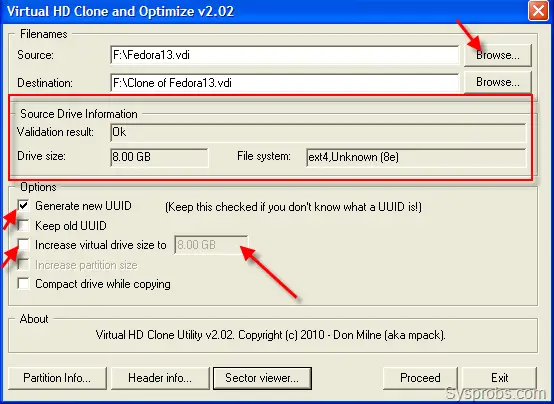 Disk selection for CloneVDI