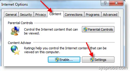 IE Content Settings