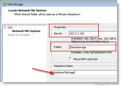 connect Windows 7 Share to VMware ESXi