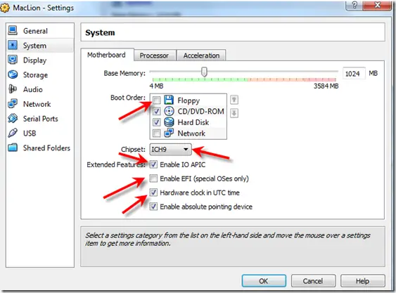 Mac OS X 10.7 System Settings in virtualbox