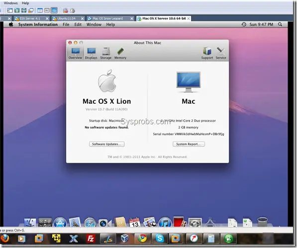 Working mac OS X 10.7 Lion on VMware