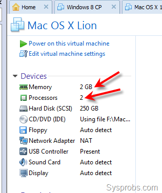 Lion OS X VM settings