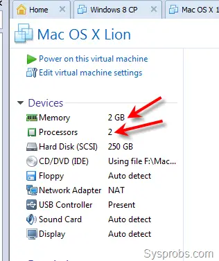 Lion OS X VM settings