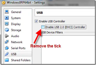 Remove USB Support in virtual machine