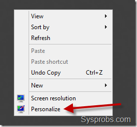Desktop personalize option