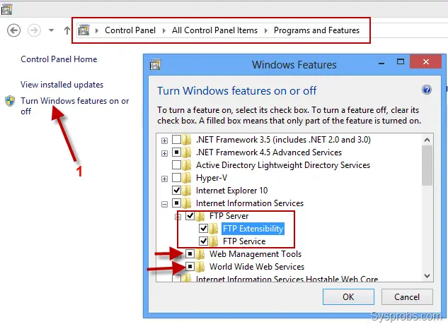 Enable FTP feature in Windows 10