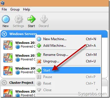 Start a VM group in VirtualBox