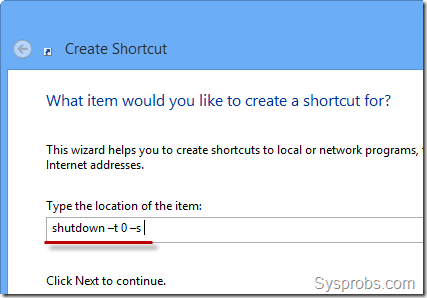 shutdown command shortcut entry