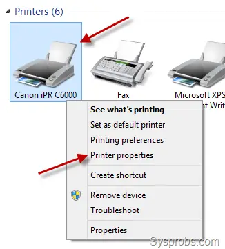 click printer properties