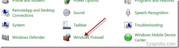 Windows firewall settings