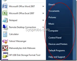 no recent documents in Windows 7