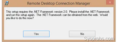 .net 2.0 requirment for remote desktop connection manager