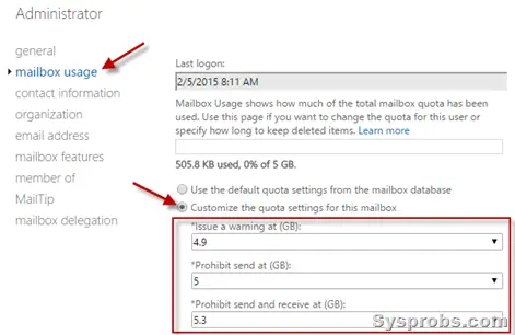 increase single user mailbox size in exchange