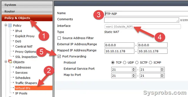 create virtual ip - fortigate port forwarding