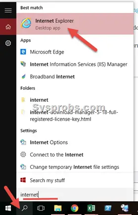 Search for internet explorer 11 on Windows 10