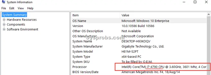 Find exact processor model in Windows 10