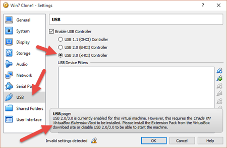 Warning when select USB support