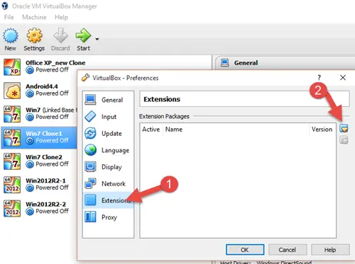 Instalar extension pack virtualbox