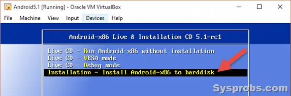 select install option
