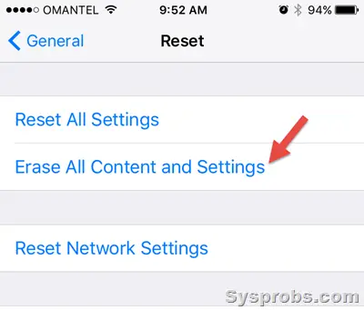 reset iphone all content
