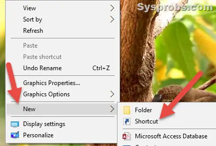 shortcut in Windows 10