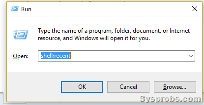 Type in Run - Recent Items in Windows 10