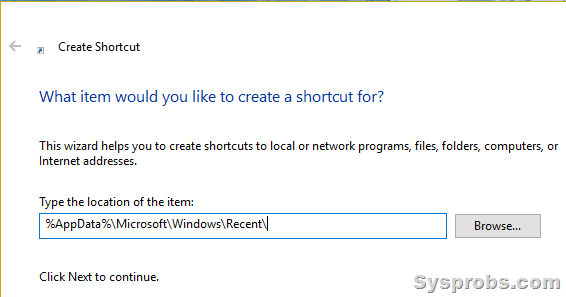 Shortcut for Recent items on Windows desktop