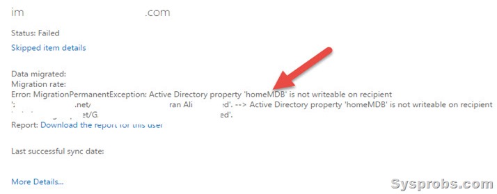 homedb error office 365