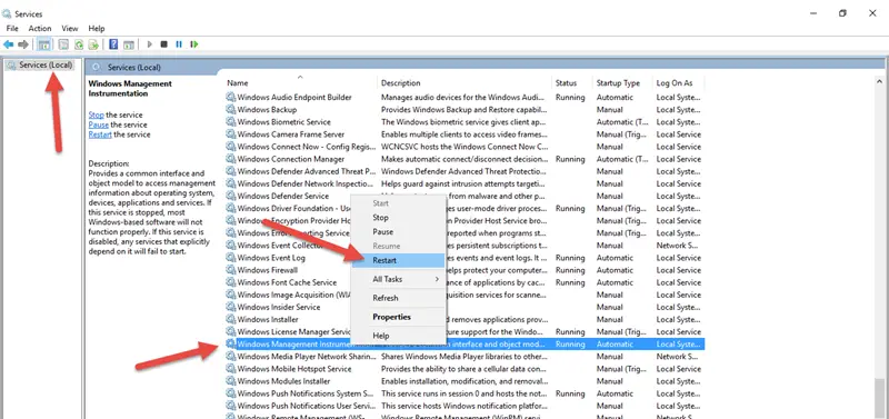 What is WmiPrvSE.exe - Restart the service
