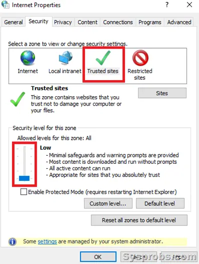 Trusted sites in IE to fix Windows has Blocked this Software issue