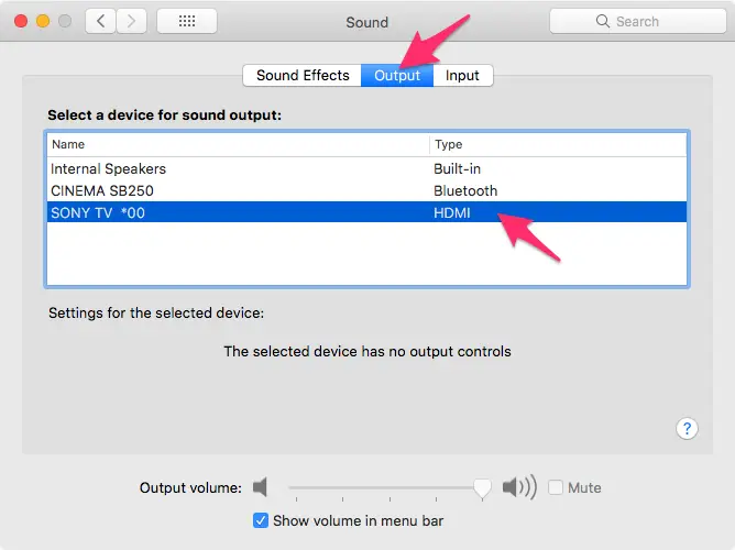 HDMI Sound output not working in MacBook