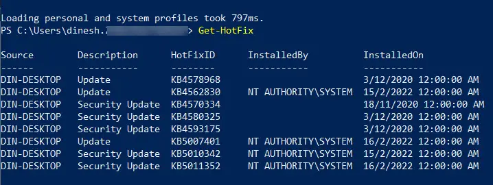 PowerShell Output Windows Patch History